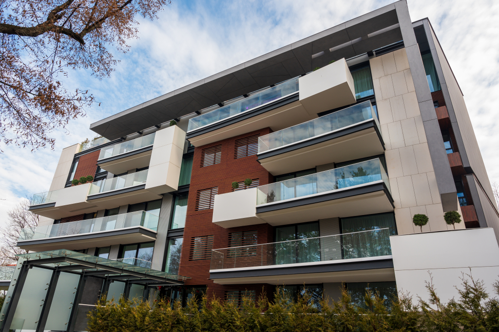 Modern apartment house during the day.